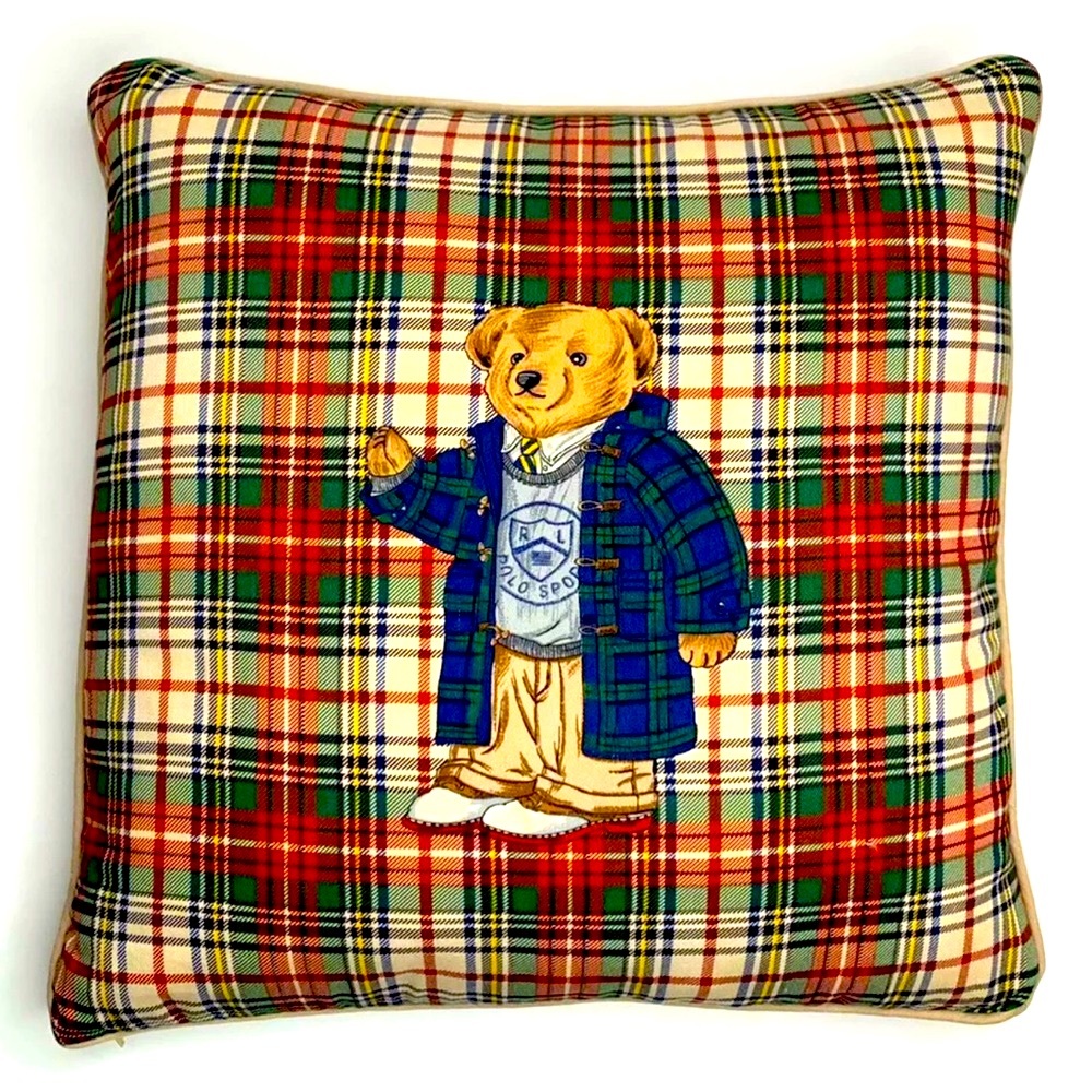 RALPH LAUREN Tartan Plaid Duffle Coat Bear Pillow